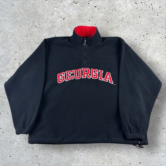 Vintage Champion‎ Georgia Bulldogs 1/4 Zip Fleece Pullover Jacket Fits Men's XL - Picture 1 of 5
